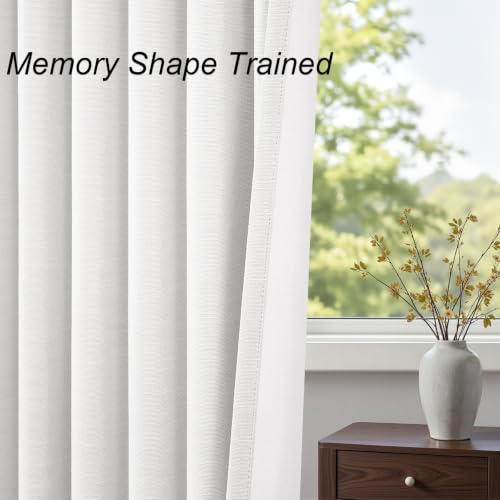 Snow White Blackout Linen Curtains 108 Inches Long for Bedroom 100% Black Out Curtain Drape Back Tab Memory Shape Noise Reducing Rustic Farmhouse Living Room Darkening Window Drapes (Snow White / 52"W x 108"L (Pack of 2))