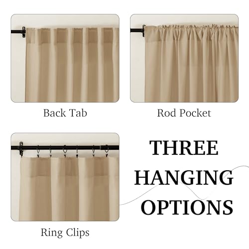 Linen Semi Sheer Curtains for Bedroom Living Room 95 inches Long (H - Camel / 52"W x 95"L (Pack of 2))