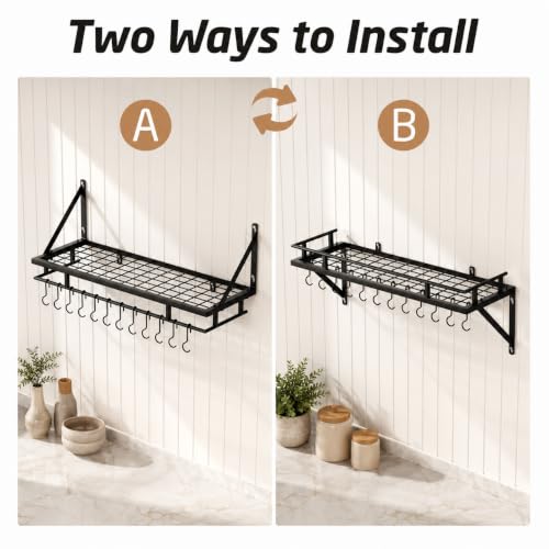 30 Inch Kitchen Pan Pot Rack Wall Mounted (Matt Black / 30 inch)