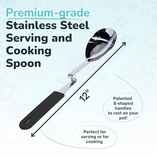 Stainless Steel Spoon with Silicone Grip & Pot Hook (Charcoal / Spoon 1-Pack)