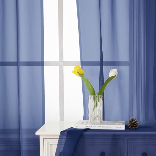 Royal Blue Sheer Curtains 84 Inches Long 2 Panels Set (Royal Blue / 42"W x 84"L (Pack of 2))