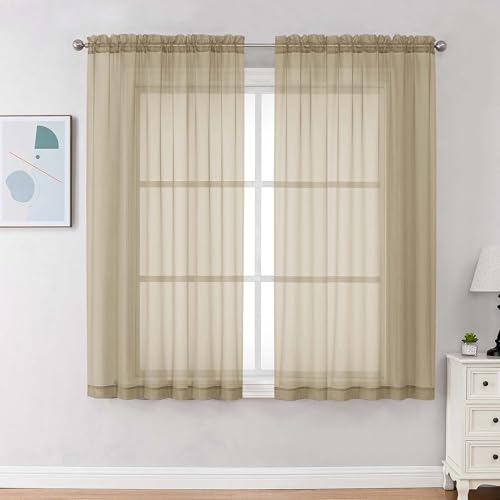 Taupe Sheer Curtains 63 Inches Long 2 Panels (Taupe / 59"W x 63"L (Pack of 2))