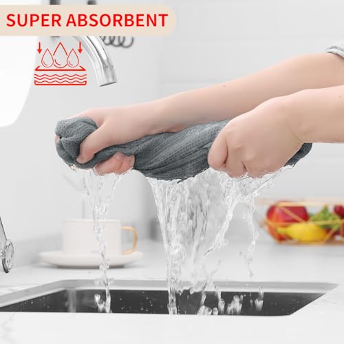 100% Cotton Waffle Weave Kitchen Dish Towels 6 (Grey / 13 X 28 - 6 Pack)