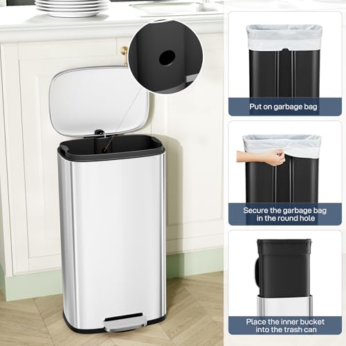 13.2 Gal Step Kitchen Trash Can (50L / Silver)
