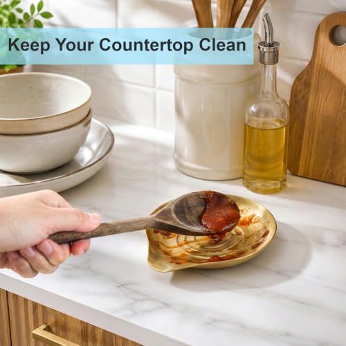Kitchen Stainless Steel Spoon Rest for Multiple Utensils (1.Round Swirl-Gold)
