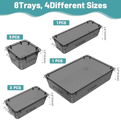 8 PCS Clear Plastic Drawer Organizer Set (Black / 8 PCS)