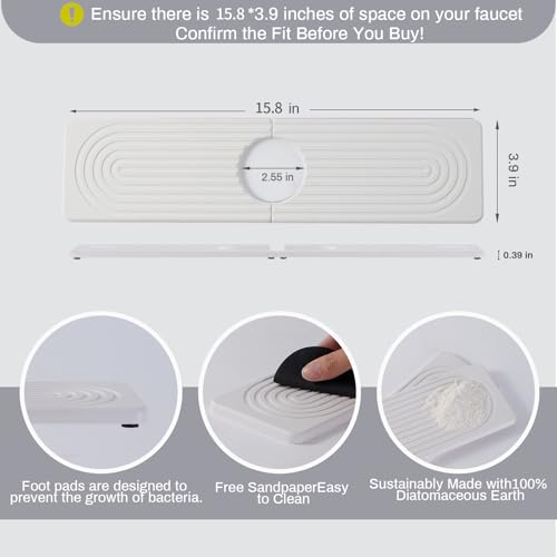 Stone Faucet Mat for Kitchen Sink (White.15.8" x 3.9")