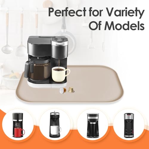 Silicone Coffee Maker Mat with Lip for Countertops (Khaki / 24'' x 16'')
