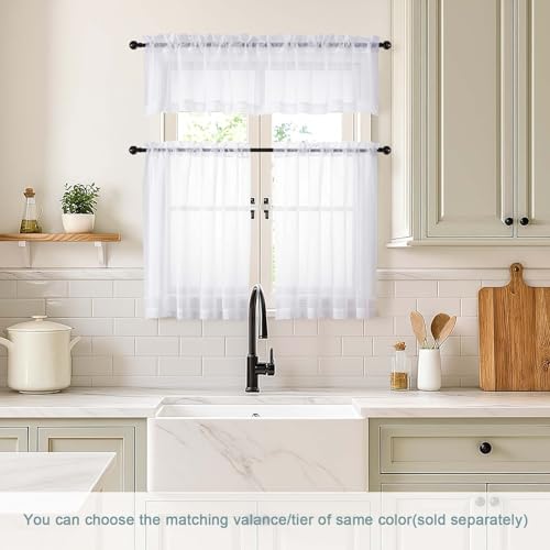 White Small Sheer Curtains 2 Panels Set (42"W x 24"L (Pack of 2) / White)
