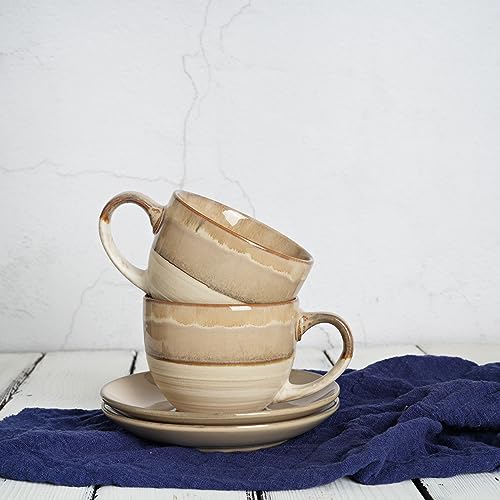 Ceramic Cappuccino Cup and Saucer Set of 2 (Brown Grey)