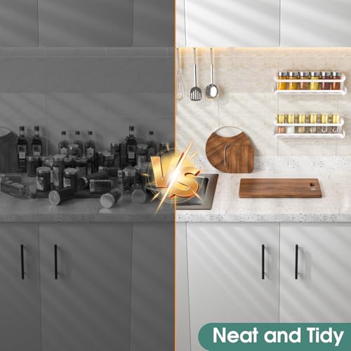 2 Pack Wall Mounted Spice Rack for Spice Jars & Seasonings (2 PACK / White)