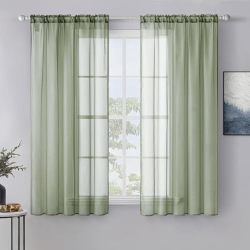Sage Green Sheer Curtains 54 X 54 Inches (Sage Green / 54"W x 54"L (Pack of 2))