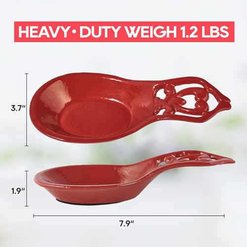 Cast Iron Spoon Rest (Red / Dense Scrollwork)
