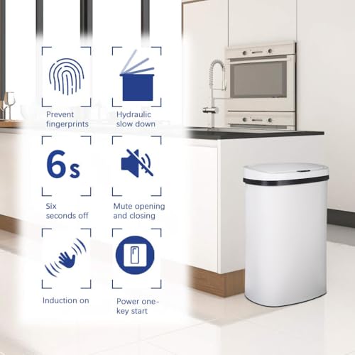 13 Gallon Stainless Steel Trash Can with Lid (Stainless Steel / White)