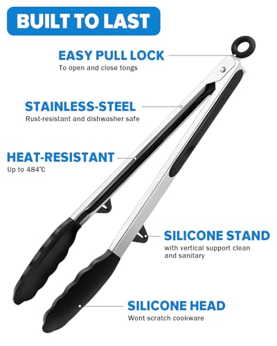 Kitchen Tongs for Cooking (Black / 12 inch)