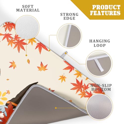 Fall Gnome Dish Drying Mat for Kitchen Counter Autumn Pumpkin Maple Leaves Dishes Pad Absorbent Fast Dry Dish Drainer Rack Mats 18x24 Inch Thanksgiving Day Drying Mats for Counter Accessories (Fall Gnome style / 18" x 24")