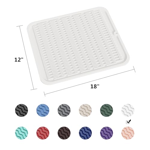 Oversized Silicone Dish Drying Mat for Kitchen (Milk White / 18" x 16")