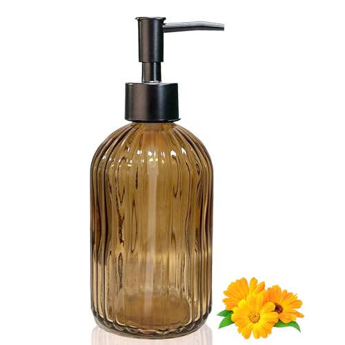14Oz Brown Glass Soap Dispenser with Plastic Pump (Brown)