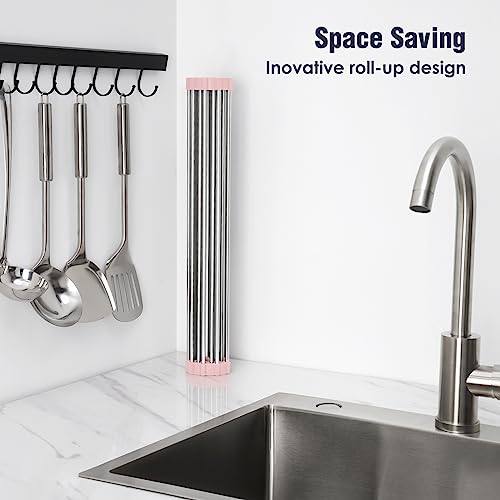 Roll Up Dish Drying Rack Over Sink (Pink / 21 x 15.5 in)