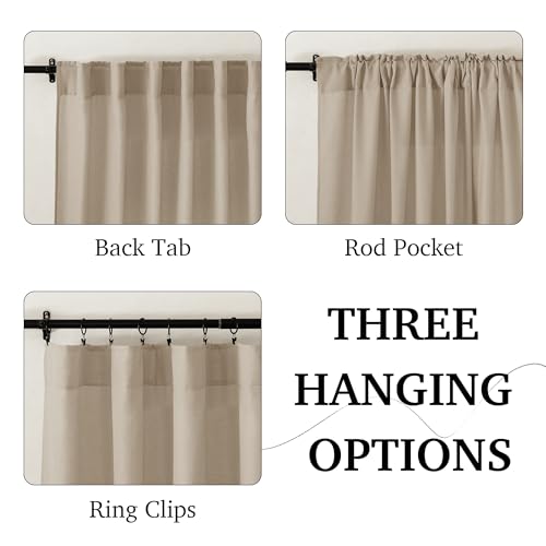 Sheer Curtains 108 inches (H - Taupe / 52"W x 108"L (Pack of 2))