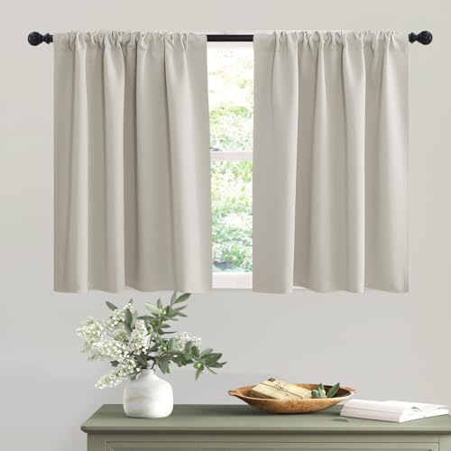 Short Curtains for Small Window Kitchen Bathroom Cafe RV Camper (Natural / 52"W x 36"L (Pack of 2))
