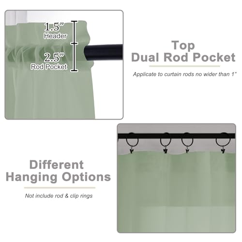 Extra Long Sage Green Sheer Curtains for Bedroom Living Room 120 Inches Long 2 Panels Set (Sage Green / 59"W x 120"L (Pack of 2))