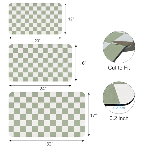 Checkered Dish Drying Mat for Kitchen Counter (Green / 12" x 20")