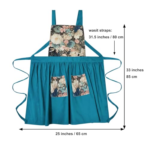 Aprons for Women with Pockets (Cyan)