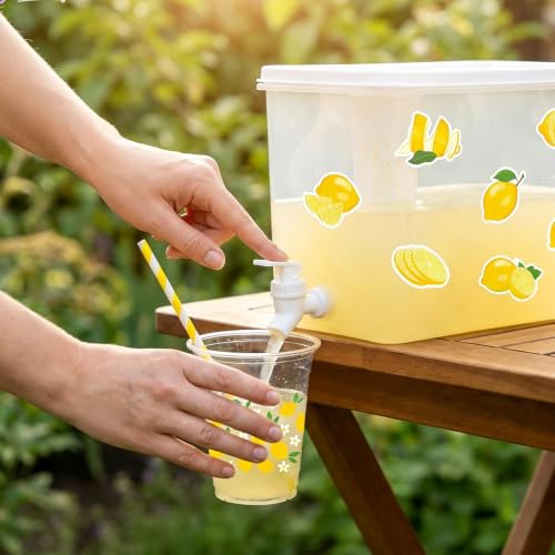 152 Pcs Lemonade Stand Supplies Kits 8.8L Plastic Drink Dispenser with Spigot 50 Sets 12 Oz Disposable Cups with Lids Straws for Water Tea Beverages Juice