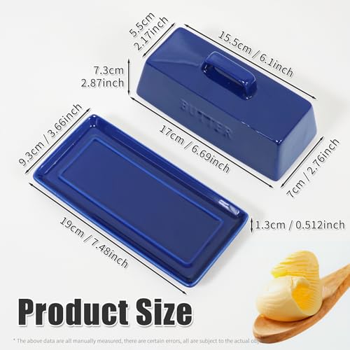 Butter Dish with Lid Ceramic Countertop Storage Navy Blue