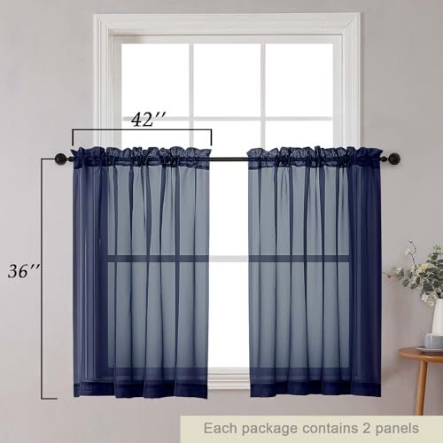 Cafe Curtains 36 Inch Length Tier 2 Pieces (Navy Blue / 42"W x 36"L (Pack of 2))
