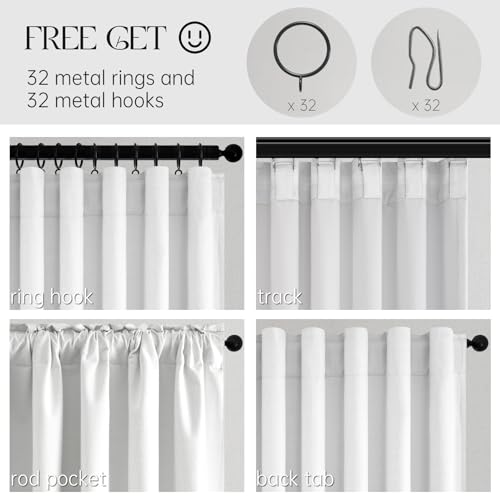 Linen Blackout Curtains 86 Inches Long 2 Panels for Bedroom Living Room 100% Black Out Thermal Insulated Ring Hooks Room Darkening Drapes Cream White Curtains with Back Tab (Cream White / 52"W x 86"L (Pack of 2))