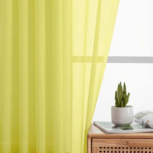 Sheer Curtains 84 Inches Long 2 Panels Set for Bedroom Living Room (Lemon / 42"W x 84"L (Pack of 2))