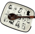 Ceramic Spoon Rest with Black White Cartoon Cat Print (Outdoor cats)