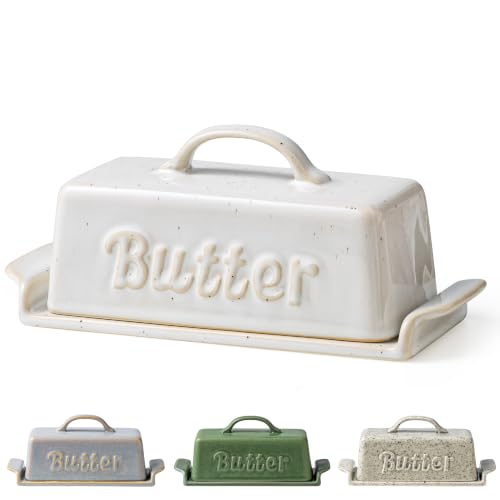 Butter Dish Butter Dish with Lid for Countertop & Refrigerator (Cream White)
