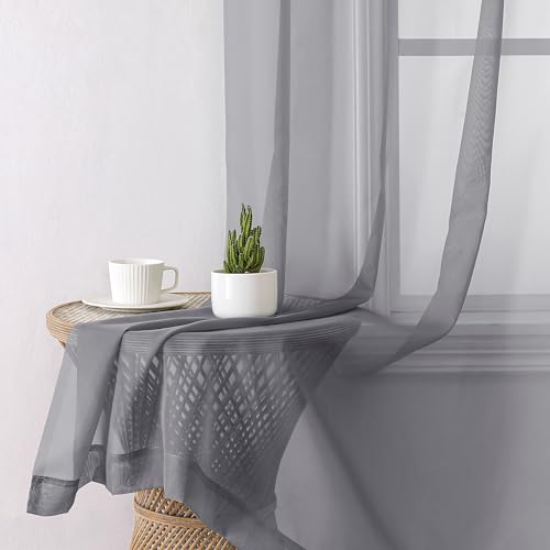 Charcoal Grey Sheer Curtains 90 Inches Long 2 Panels (Charcoal Grey / 42"W x 90"L (Pack of 2))