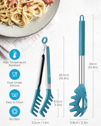 Silicone Spaghetti Spoon and Pasta Tong (Blue)