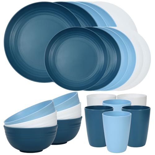 24 Piece Plates and Bowl Set for 6 (Blue / Service For 6)