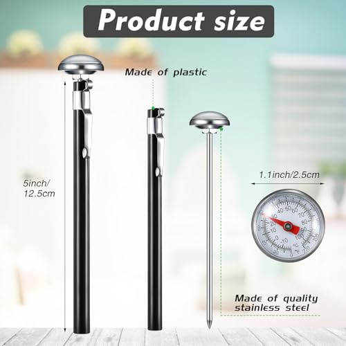 12 Pcs Stainless Steel Kitchen Dial Thermometer 5" (Black)
