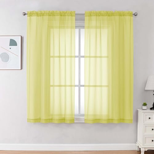 Sheer Curtains 63 inch Length 2 Panels Set for Bedroom Living Room (Lemon / 42"W x 63"L (Pack of 2))