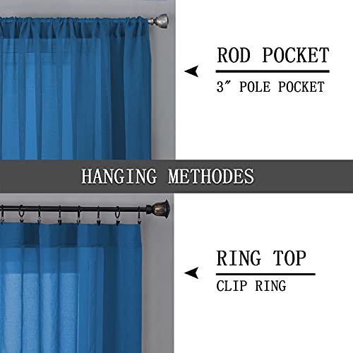 Sheer Curtains Linen Textured Bedroom Curtain Sheers Light Filtering Rod Pocket Voile Curtains for Living Room (54"W x 63"L (Pack of 2) / Classic Blue)