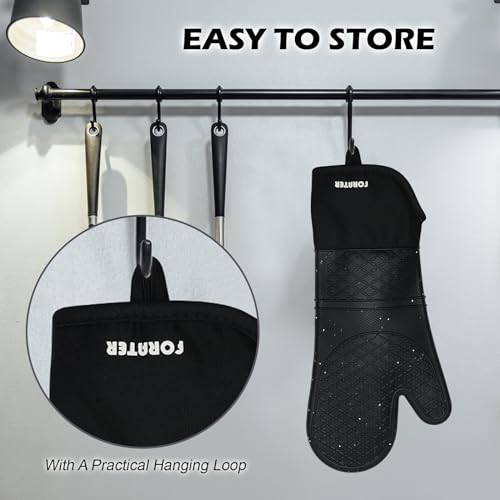 Extra Long Silicone Oven Mitts (Black / 15''-2pcs)