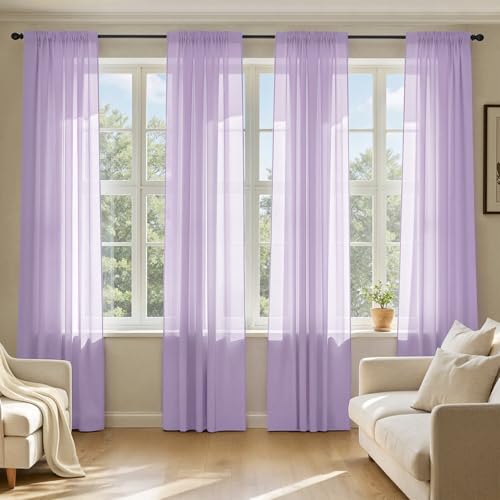 Light Purple Sheer Curtains 90 Inches Long 4 Panels 42 x 90 Inches (42"W x 90"L (Pack of 4) / Lavender)