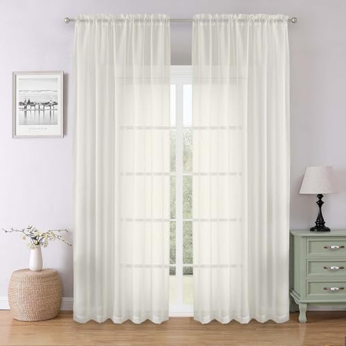 Ivory Sheer Curtains 90 Inches Long 2 Panels (Ivory / 59"W x 90"L (Pack of 2))