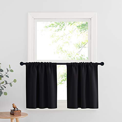 Cafe Blackout Curtains 24 inch Length for RV Camper Kitchen Window (Black / 42"W x 24"L (Pack of 2))