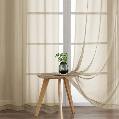 Extra Wide Taupe Sheer Curtains for Window 96 Inches Long 2 Panels Set (59"W x 96"L (Pack of 2) / Taupe)