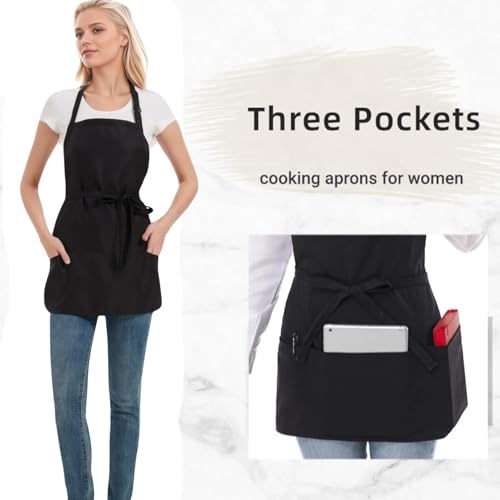 Adjustable Waterproof Aprons with 3 Pockets for Men Women (Black)