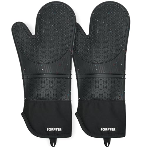 Extra Long Silicone Oven Mitts (Black / 15''-2pcs)