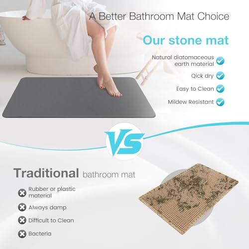 Large Fast Drying Diatomite Stone Bath Mat (Dark Grey / 30" x 17" (Rectangular))