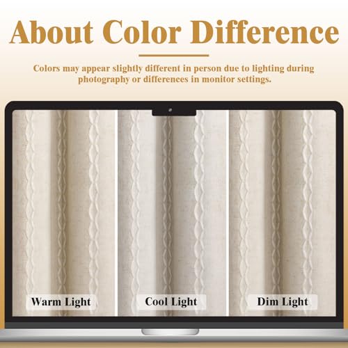 Cream 100% Boho Blackout Curtains 63 Inch 2 Panels with Tassels (Creamy White / 52"W x 63"L (Pack of 2))